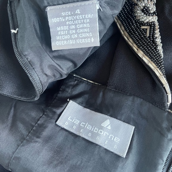 Vintage 90s Liz Claiborne Black Formal Dress Beaded Sleeveless Flutter 4 Prom - Picture 6 of 8